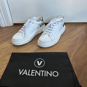 Valentino White Leather Sneakers with Black Logo